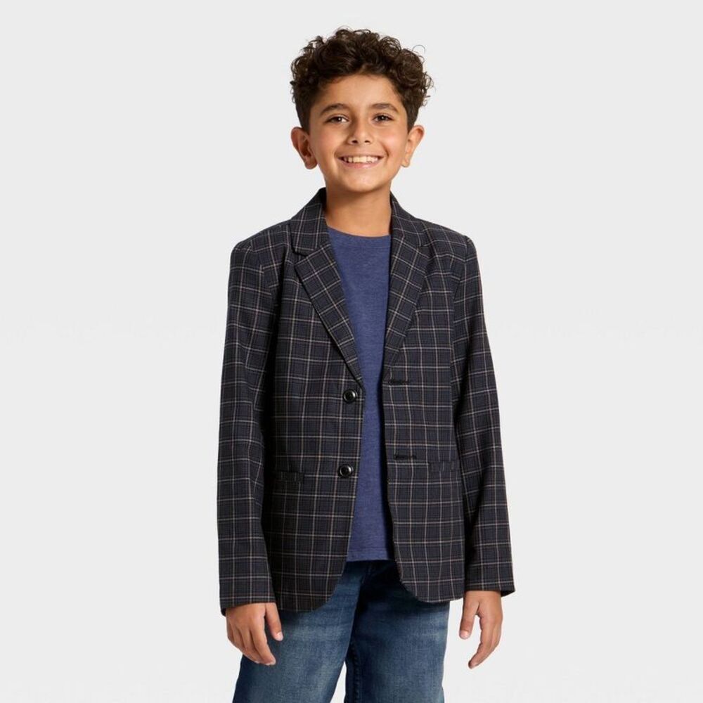 Boys' Plaid Suit Jacket - Cat & Jack Black 10